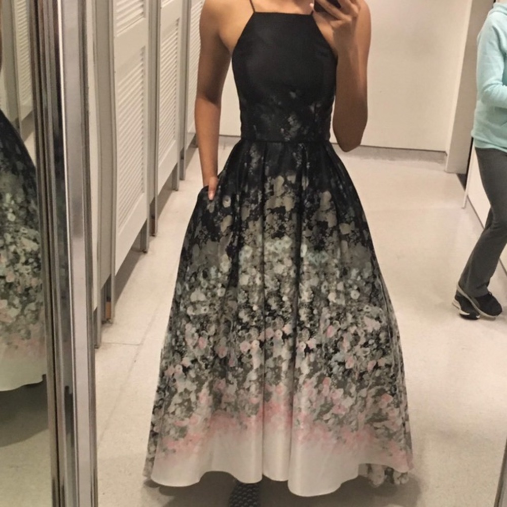 Betsy & Adam Hi-Low Halter Neck Prom Gown